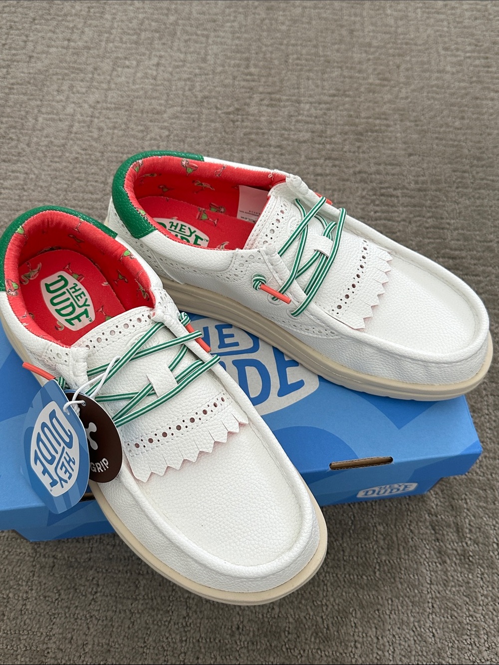 Hey Dude Golf - Wendy Golf ClassicWhite Sneakers with Green and Pink Accents